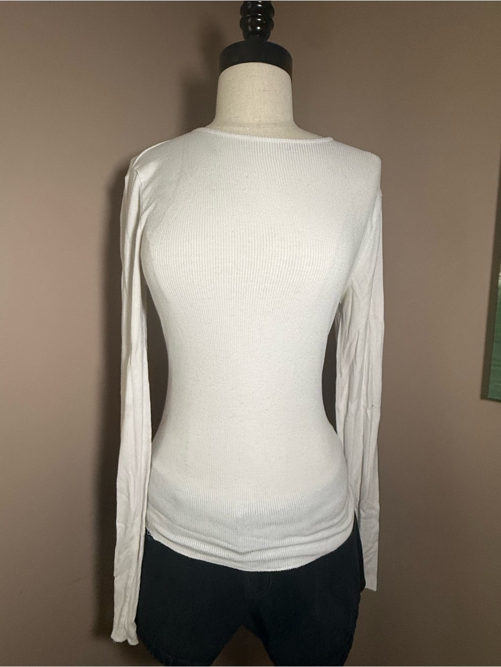 Abercrombie & Fitch White Ribbed Long Sleeve Top